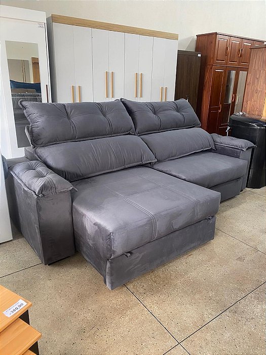 SOFÁ DUBAI 2 ASSENTOS  2.80 M - TECIDO VELUDO / CINZA