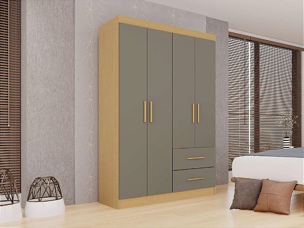 GUARDA ROUPA ESTRELA PREMIUM 4 PTS 1800x1005x40 - C/06 PES - JEQUITIBÁ / GRANIZO