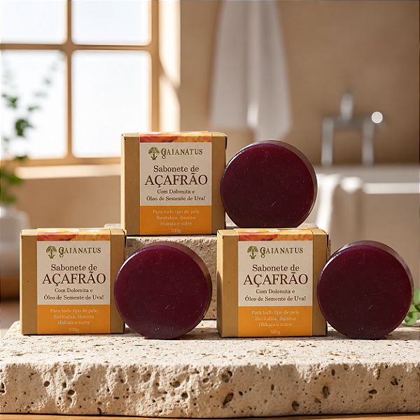 kit 3 Sabonete de Açafrão com Dolomita Depilatório Hidratante Vegetal Natural