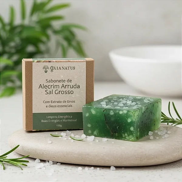 Sabonete Alecrim Arruda e Sal Grosso Limpeza Energético Natural Vegetal