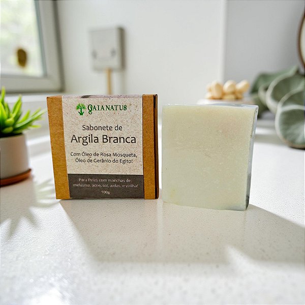 Sabonete Clareador Argila Branca Rosa Mosqueta Manchas Acne Melasma Hidratante Vegano