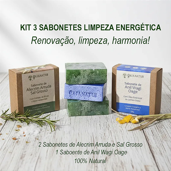Kit 3 Sabonetes Limpeza Energética Natural Vegetal