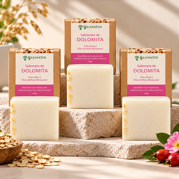 Kit 3 Sabonetes de Dolomita e Aveia – Clareador Facial Hidratante Natural