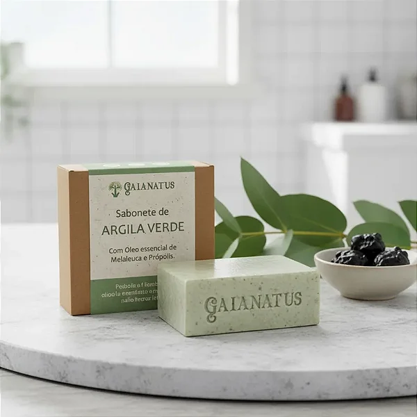 Sabonete de Argila Verde Para Pele Mista Com Acne Natural – Limpeza Profunda e Controle da Oleosidade