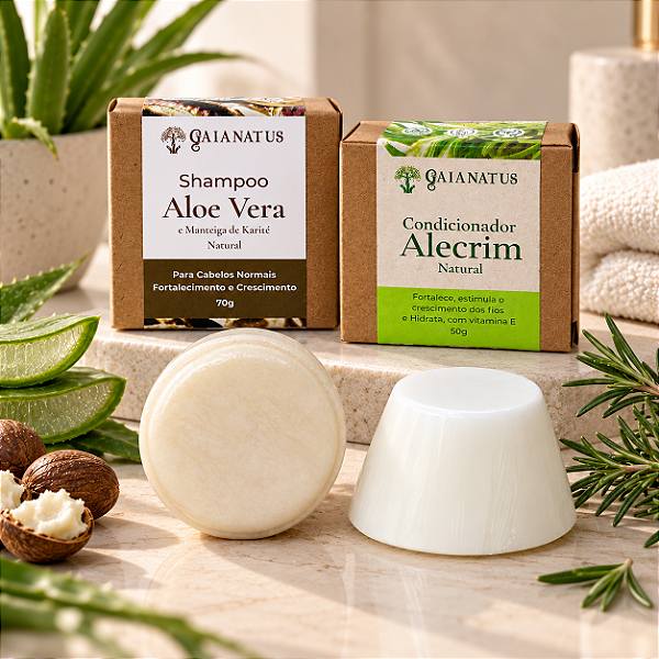 kit Shampoo Sólido Babosa e Condicionador Sólido Alecrim Fortalecedor Hidratante