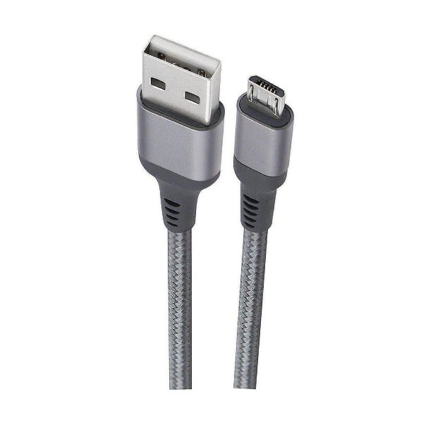 Cabo micro usb, nylon trançado, 1MT, Cinza Escuro