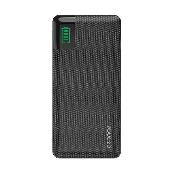 Carregador Portátil Universal 10.000mAh, 2 portas USB + 1 porta USB-C, Led Indicador de bateria, Preto