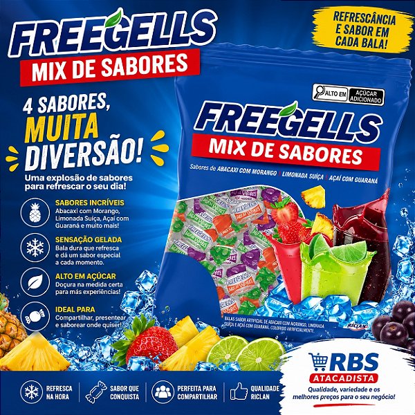 BALA FREEGELLS MIX DE SABORES AZUL 36X475G