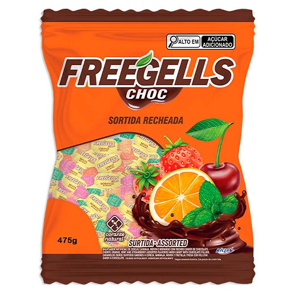 BALA FREEGELLS SORTIDA RECHEIO SABOR CHOCOLATE 36X475G