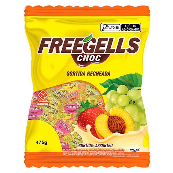 BALA FREEGELLS SORTIDA RECHEIO SABOR CHOCOLATE BRANCO 36X475G