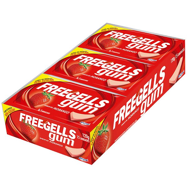 CHICLE FREEGELLS GUM MORANGO 12X15UN