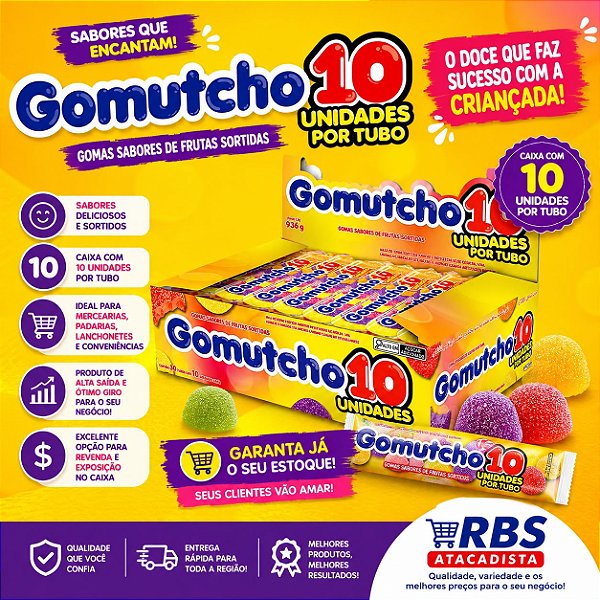 BALA GOMA GOMUTCHO10 TUBO SORTIDO 15X30UN