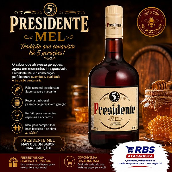 BEB CONHAQUE PRESIDENTE COM MEL 900ML