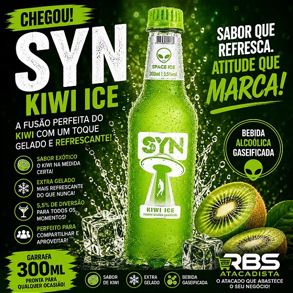 SYN ICE KIWI COQ ALC PET 24X300ML