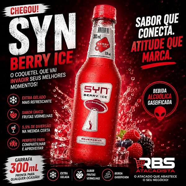 SYN ICE MORANGO BEB ALC PET 24X300ML