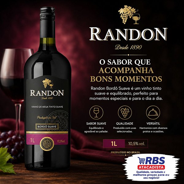 VINHO TINTO SUAVE BORDO 12X1000ML - RANDON VIDRO