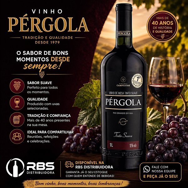 VINHO TINTO SUAVE PERGOLA 1 LT CX C/12