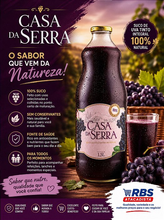 SUCO DE UVA 06X1500ML - CASA DA SERRA VIDRO