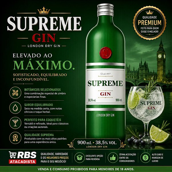 SUPREME LONDON DRY GIN VID TRAD 6X970 ML