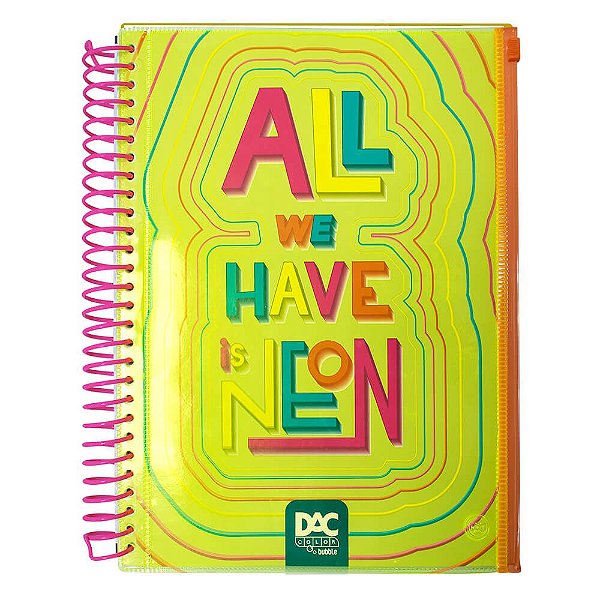 Caderno Universitário Amarelo DAC Color Bubble 10 Matérias com Malote Zip