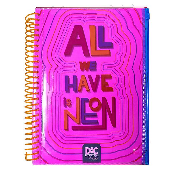 Caderno Universitário Rosa DAC Color Bubble 10 Matérias com Malote Zip