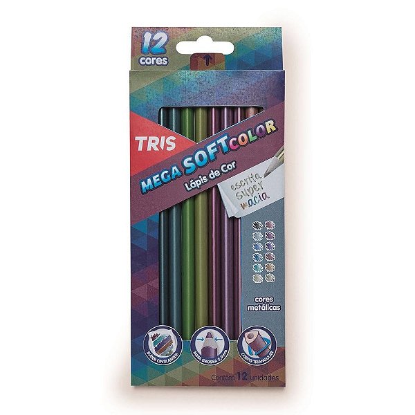 Lápis de Cor Tris Mega Soft Color Metálico 012 Cores