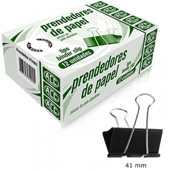 Prendedor de Papel Preto 41mm ACC tipo MOL (Binder Clip)