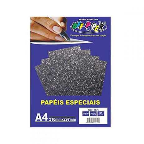 Papel Glitter Preto A4 - Off Paper 5 Folhas - 180g