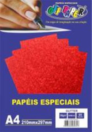 Papel Glitter Vermelho A4 - Off Paper 5 Folhas - 180g