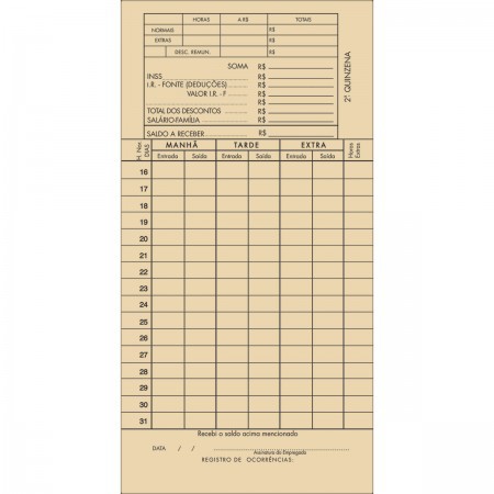 Cartao de Ponto Mensal RB - 100 Folhas