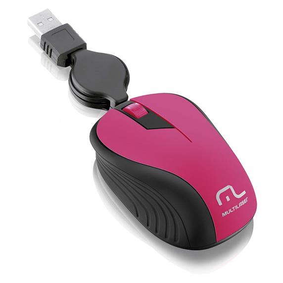 Mouse Retrátil Emborrachado Rosa Usb 1200dpi - MO233