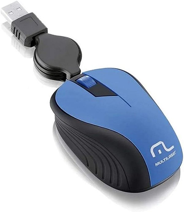 Mouse Com Fio Wave Conexão USB 1200dpi Cabo de 75cm 3 Botões Textura Emborrachada Retrátil Azul - MO235
