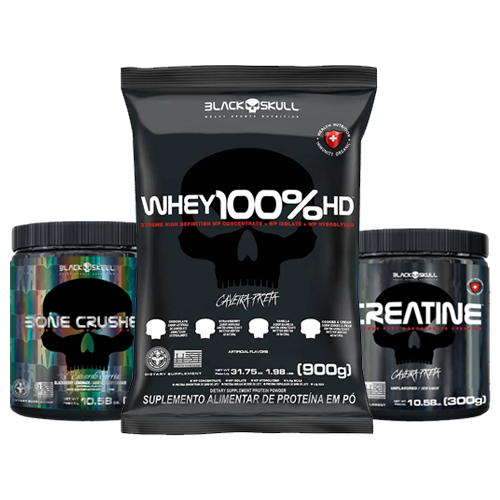 Combo Whey + Creatina + Pré Treino - Black Skull