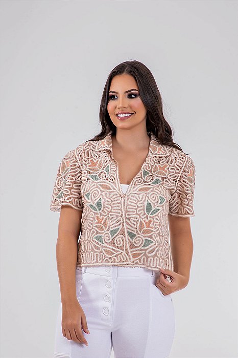 Blusa Renascença  1 botão manga curta