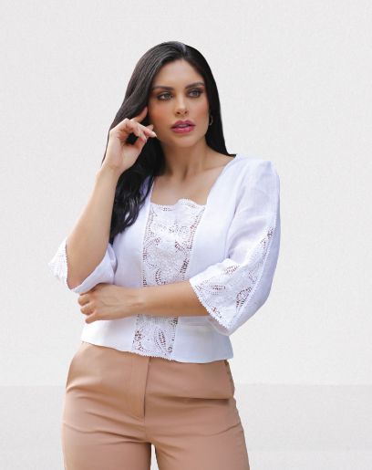 Blusa linho com renascença Romana