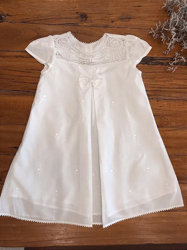 Vestido infantil algodão bordado Lírios - 04 anos