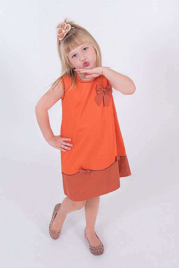 Vestido infantil Halloween Orange laço