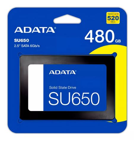 SSD SATA ADATA ULTIMATE SU650, 480GB, 2.5", LEITURA: 520MB/S, GRAVAÇÃO: 450MB/S, PRETO - ASU650SS-480GT-R