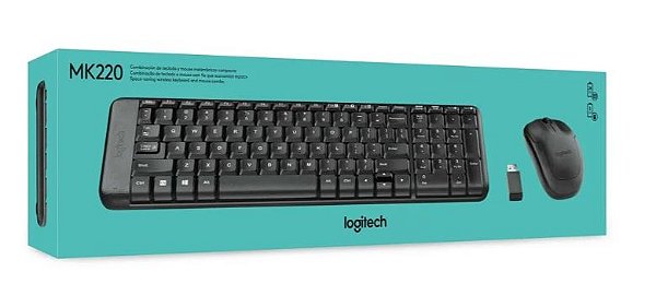 COMBO TECLADO E MOUSE SEM FIO LOGITECH MK220 COM DESIGN COMPACTO, CONEXÃO USB, PILHAS INCLUSAS E LAYOUT ABNT2