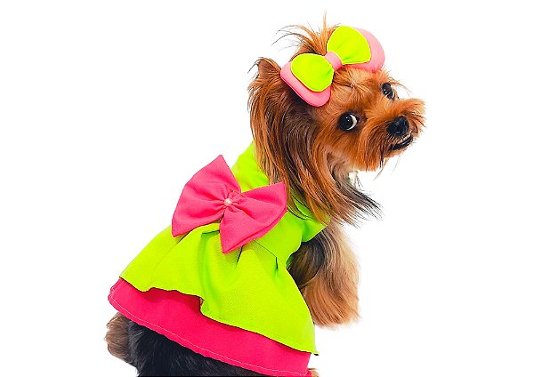 Vestido para Cachorro Cães Pet Verde Neon Gaby Moda Pet - Gaby Moda Pet