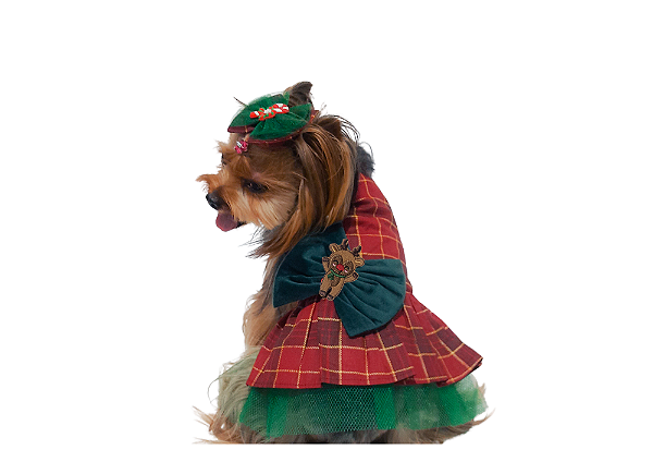 Vestido Pet Natalino Xadrez Laço Reninha Luxo Gaby Moda Pet