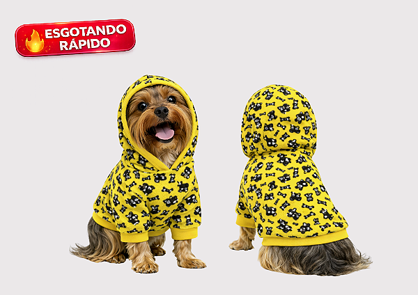 Roupa para Cachorro Cães Inverno Blusão Soft Capuz Cachorrinho Amarelo