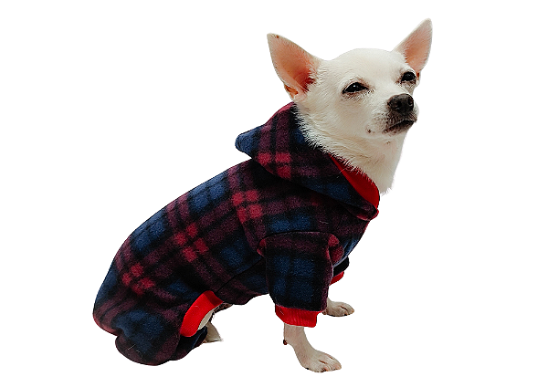 Pijama para Cachorro Soft Xadrez Vermelho Touca