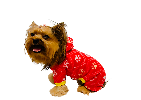 Pijama para Cachorro Soft Ossinhos Vermelho Touca