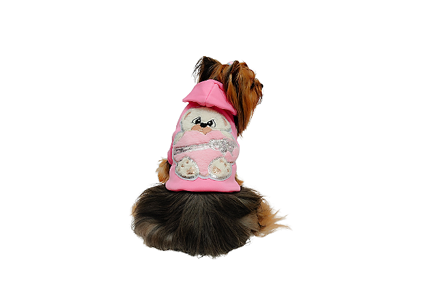 Blusão para Cachorro Moletom com Capuz Rosa Ursinha Tamanho Especial Gaby Moda Pet