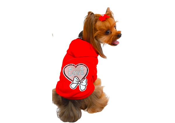 Blusão Moletom com Capuz para Cachorro Love Vermelho Gaby Moda Pet