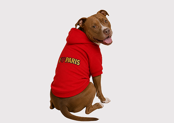 Blusão Roupa Pitt Bull Moletom para Cachorro Paris Vermelho