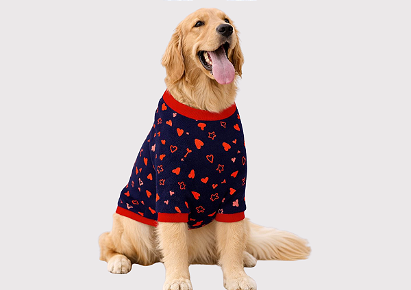 Roupa Suéter para Cachorro Plush Coração Vermelho Azul Marinho