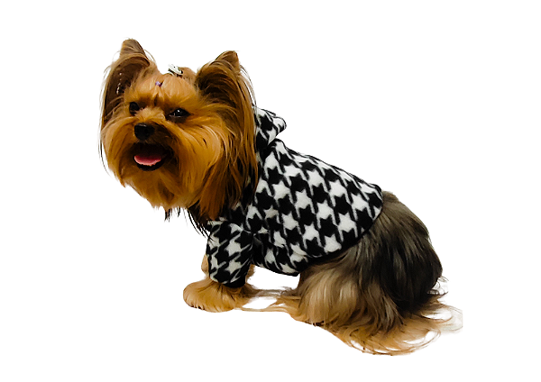 Blusão para Cachorro Soft com Capuz Xadrez Branco e Preto