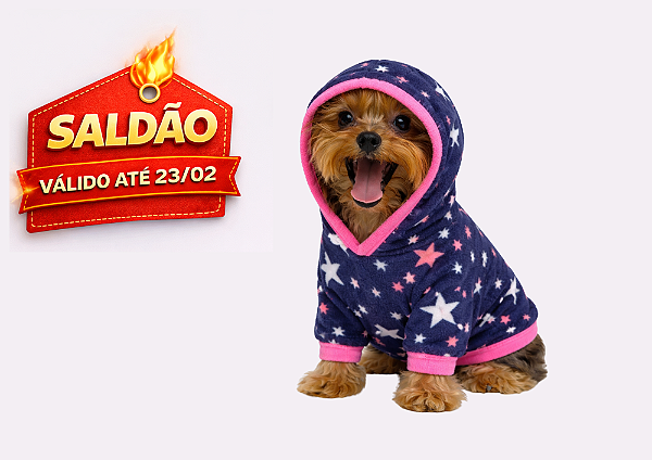 Roupa para Cachorro Cães Inverno Blusão Soft Capuz Estrela - Saldão